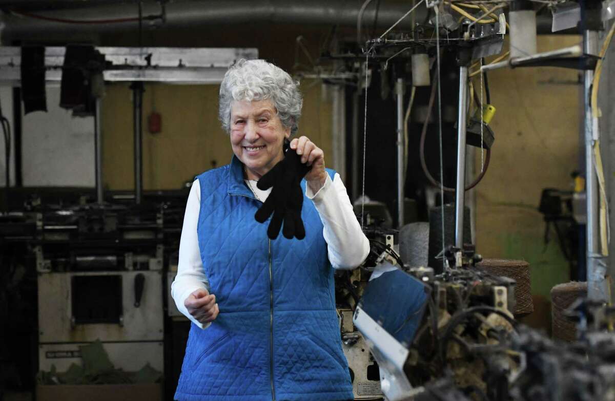 Nancy Newberry, owner of Newberry Knitting Company, at her manufacturing facility on Friday, Dec. 17, 2021, on Curry Road in Rotterdam, N.Y. The company makes gloves, hats, scarfs and other knitted products.