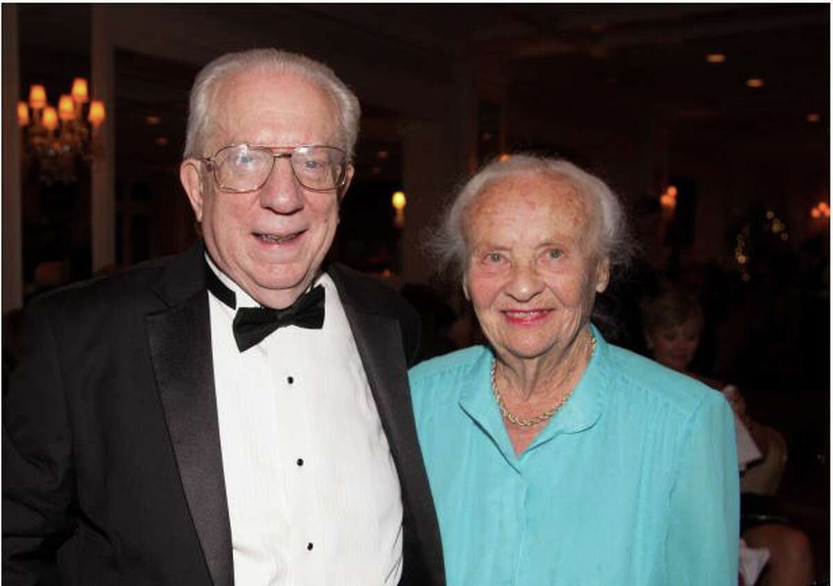Greenwich Symphony Conductor David Gilbert with Mary Radcliffe, who was honored at the annual gala for her 30 years of service as the group’s president in 2018.