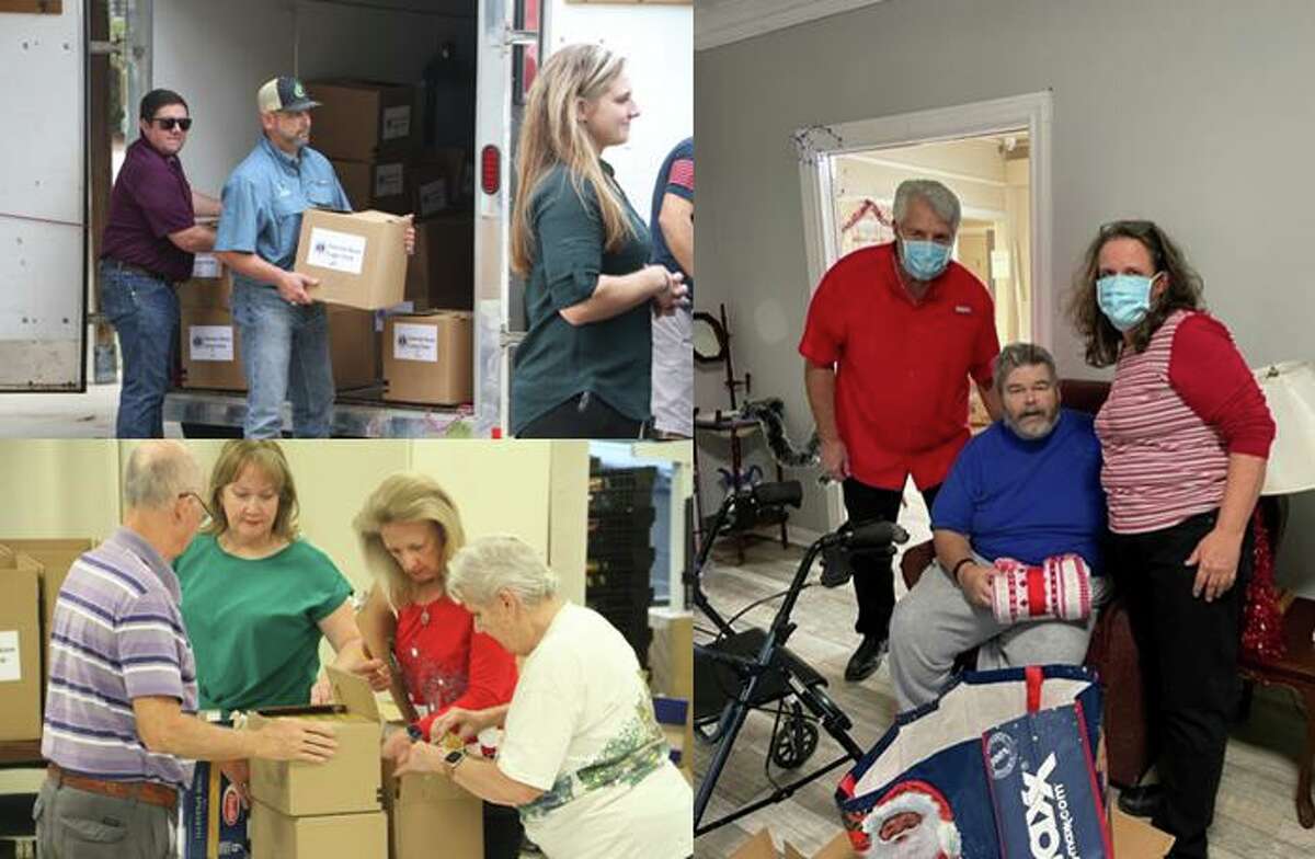 Special Delivery - Members of the Conroe Noon Lions Club were busy last week with their annual Christmas Basket delivery to the elderly and shut-ins in hope to spread some Christmas joy. (l-r) Boxing - Bill Miller, Pauline Veazey, Helen Thornton, Virginia Clement, Loading - Aaron Denton, Jason Miller, Delivery - Rick Camp, Mr. McDonald, Shelia Thomas.