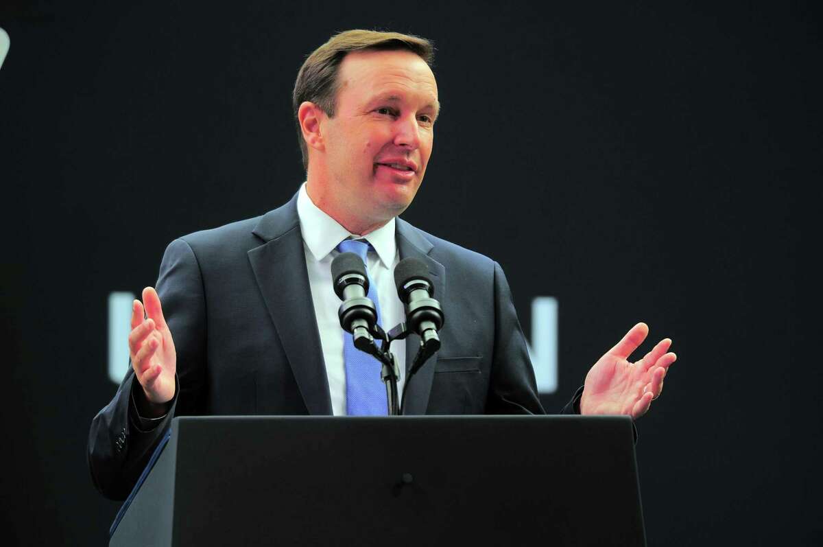 US Senator Chris Murphy speaks during the dedication of The Dodd Center for Human Rights on the campus of UConn in Storrs, Conn., on Friday October 15, 2021. Murphy honored former commissioner of aging and state lawmaker Edith Prague on the Senate floor Friday.