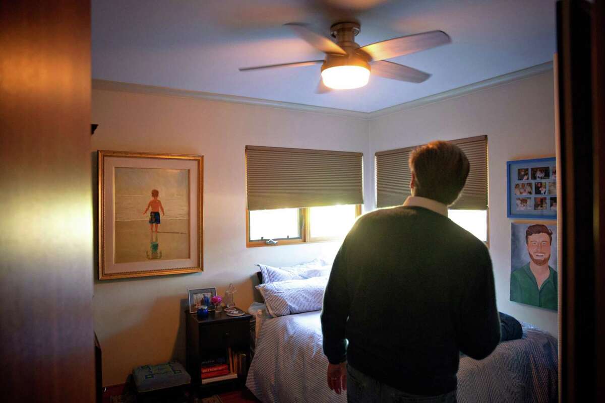 Ed Ternan walks into Charlie's room at his home in Pasadena, California.