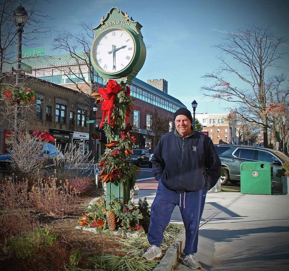 Tom Keegan, a longtime member of the Greenwich Police Department, at East Elm Street and Greenwich Avenue, where he spent many shifts directing traffic.