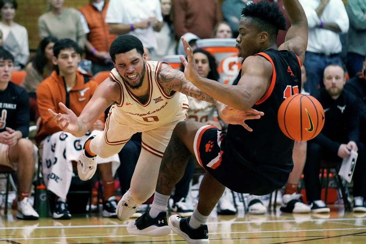 Texas forward Timmy Allen, diving for a loose ball against Sam Houston, said the Longhorns can be better than they’ve shown.