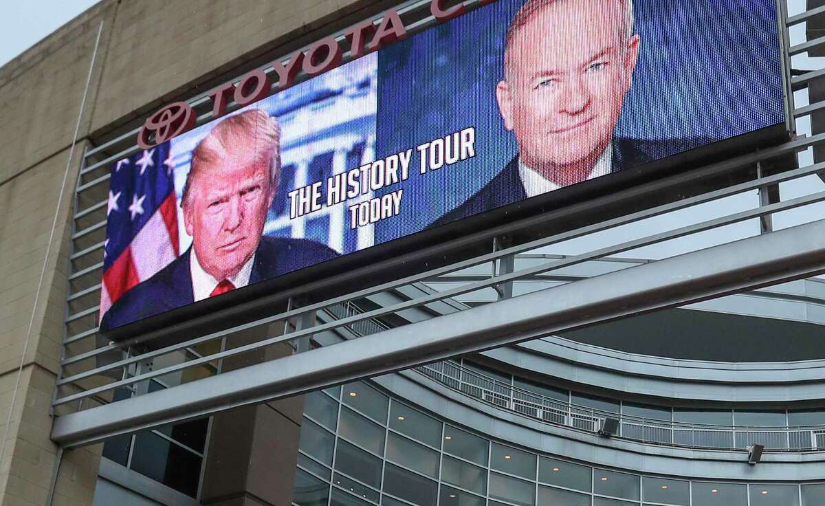 Former President Donald Trump and former Fox News personality Bill O’Reilly held a Q&A session Saturday at Houston’s Toyota Center.
