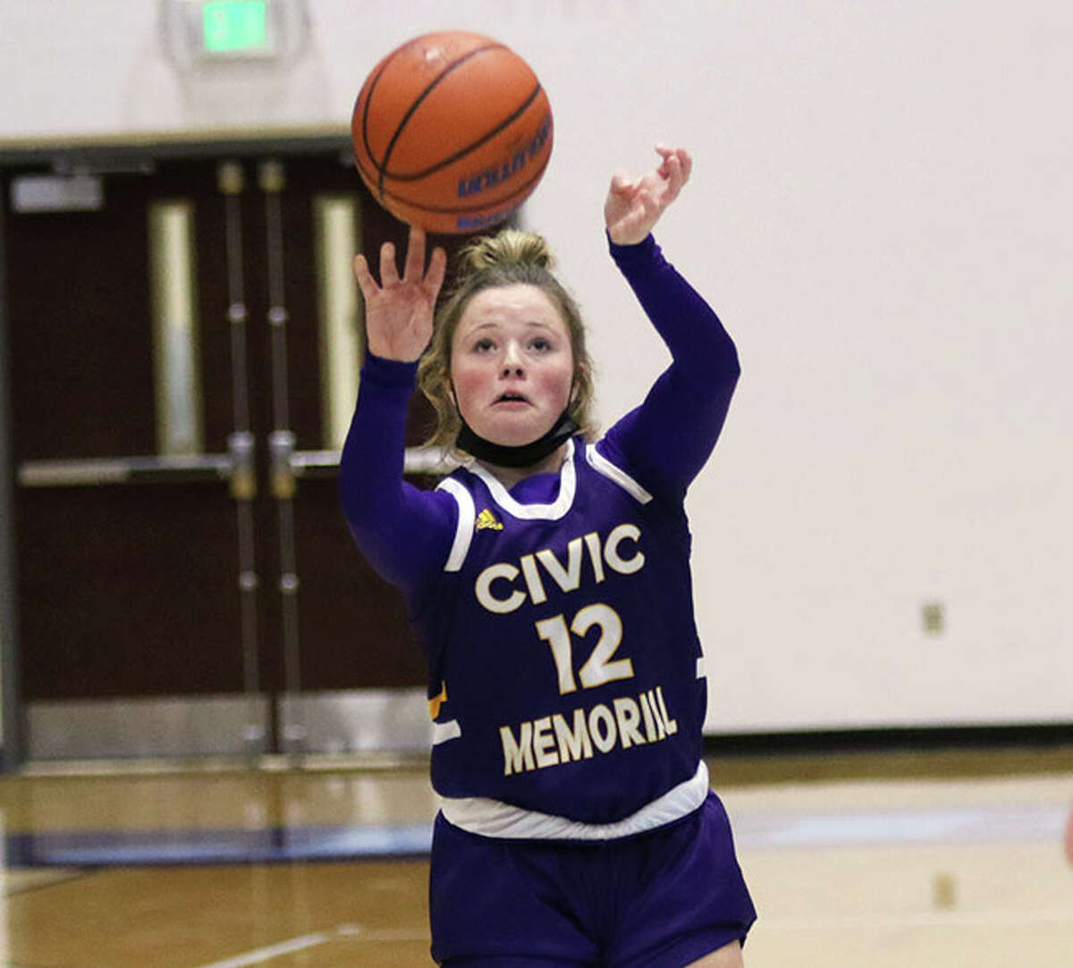 CM's Aubree Wallace, shown putting up a 3-pointer in a game at Jerseyville earlier this season, made a career-high five 3-pointers and scored a career-high 19 points Saturday in an Eagles win at the Visitation Tourney in St. Louis.