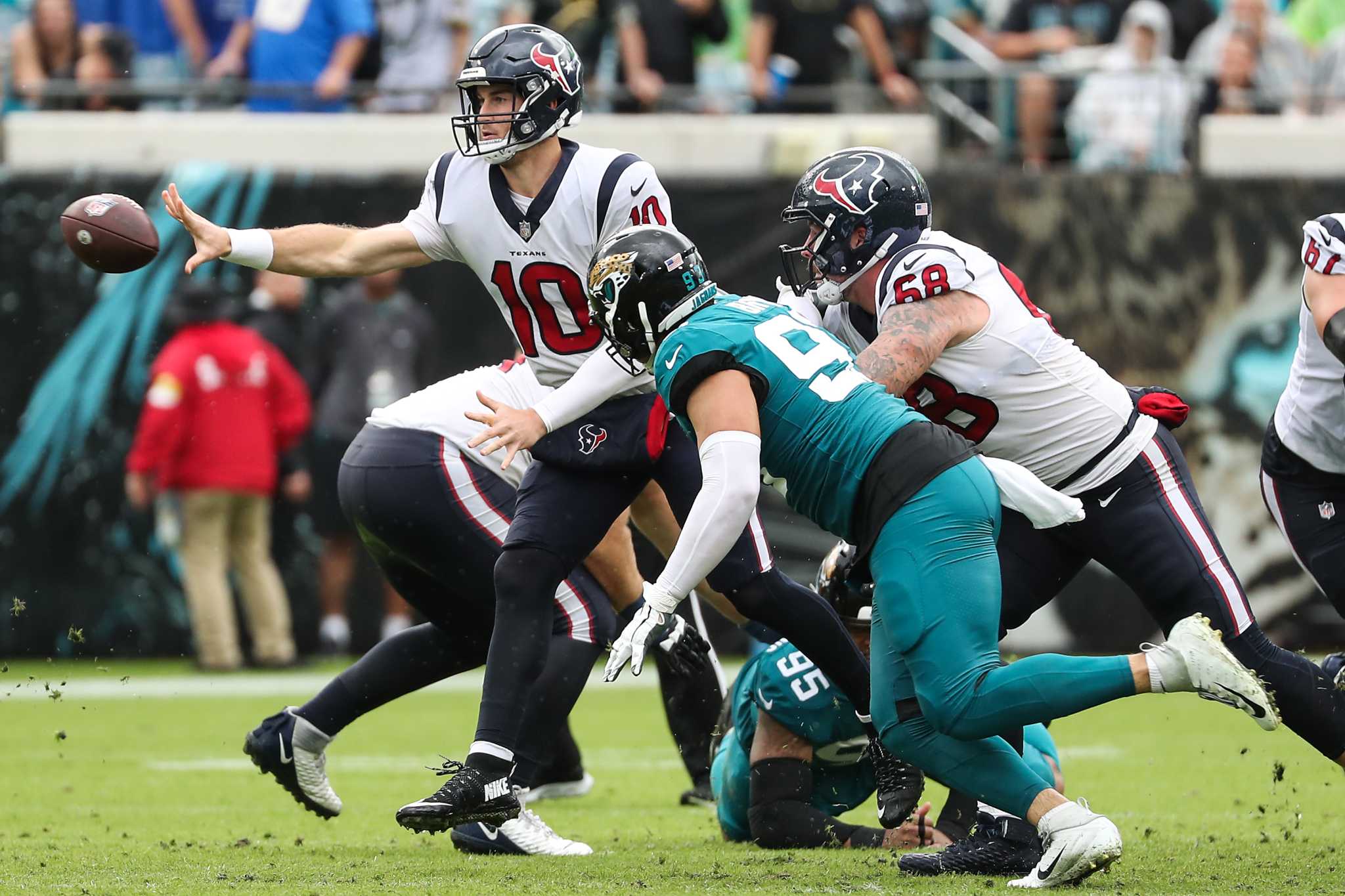 Portrait of Houston Texans linebacker Chris Smith (92) during the first  half of an NFL football game against the Jacksonville Jaguars, Sunday, Dec.  19, 2021, in Jacksonville, Fla. Texans defeated the Jaguars