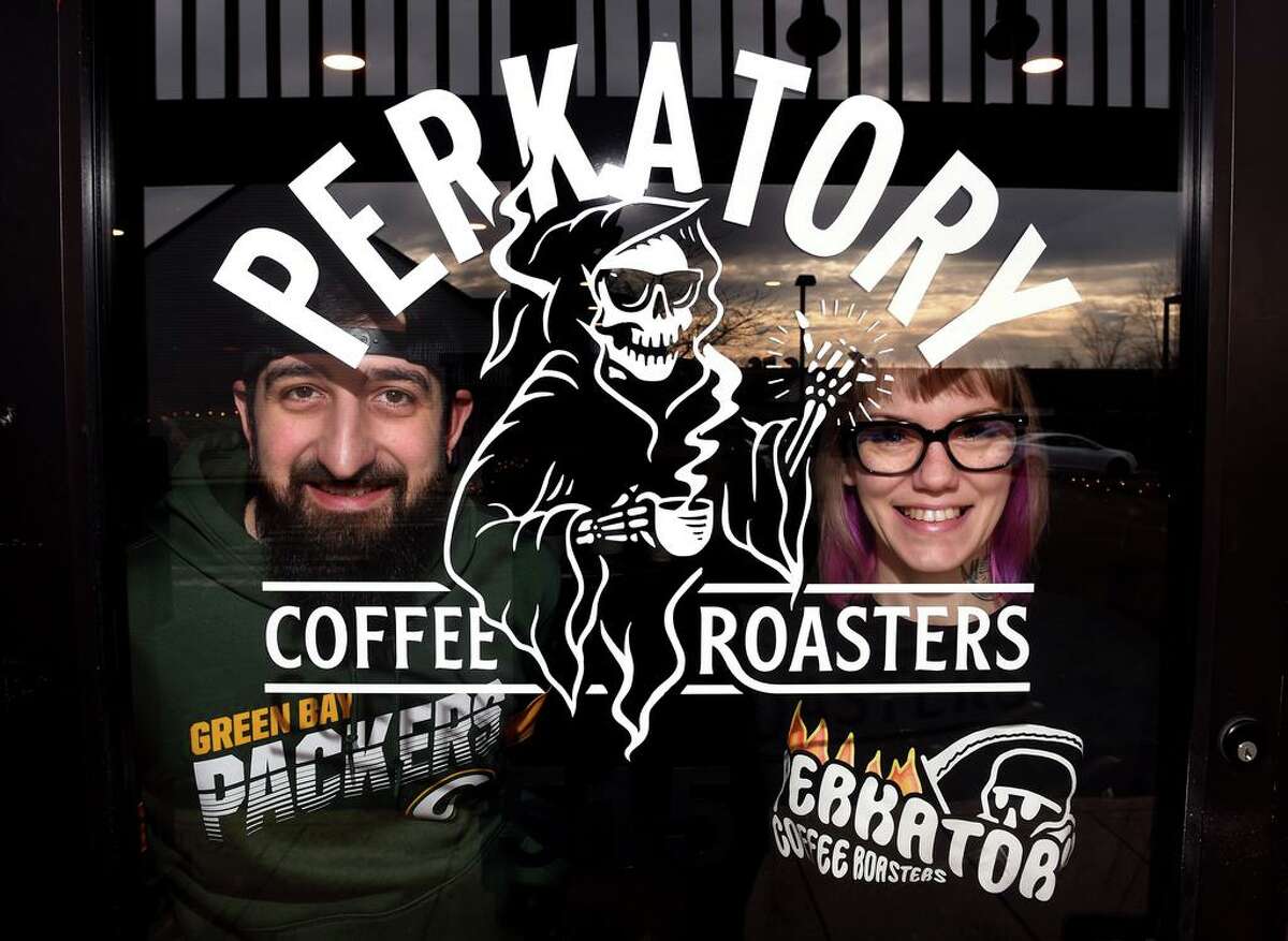 Perkatory Coffee Roasters owners Johanna Perazella and her husband, Joey, photographed at their newly opened location in Branford on December 13, 2021.