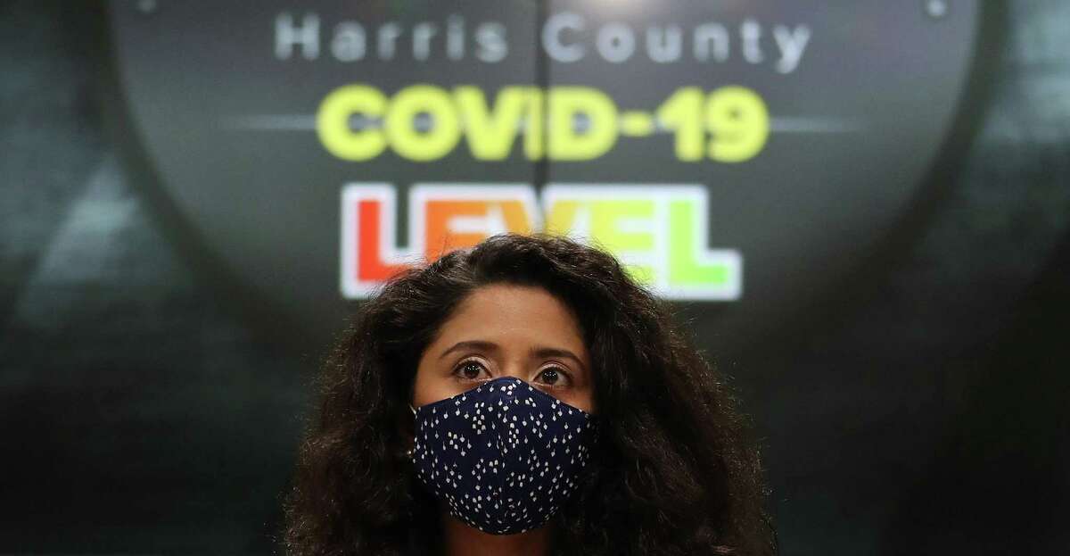Harris County Judge Lina Hidalgo, during a press conference at the Houston TranStar Building building, Thursday August 5, 2021, in Houston. Hidalgo on Monday announced she was raising the county’s COVID threat level to Orange, it second-higheset level.
