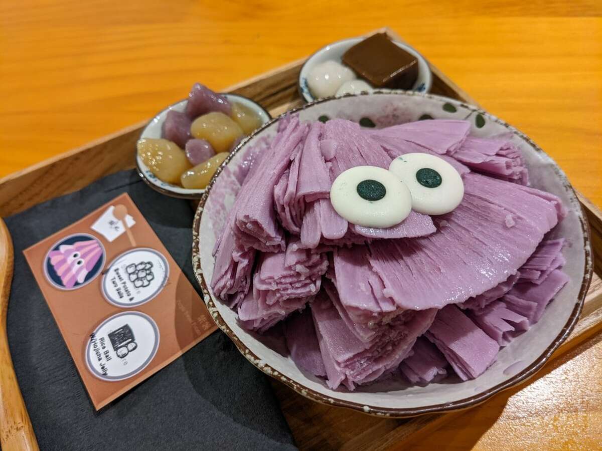 Purple sweet potato with Hojicha jelly and taro sweet potato balls from Roji Monster Ice Cream