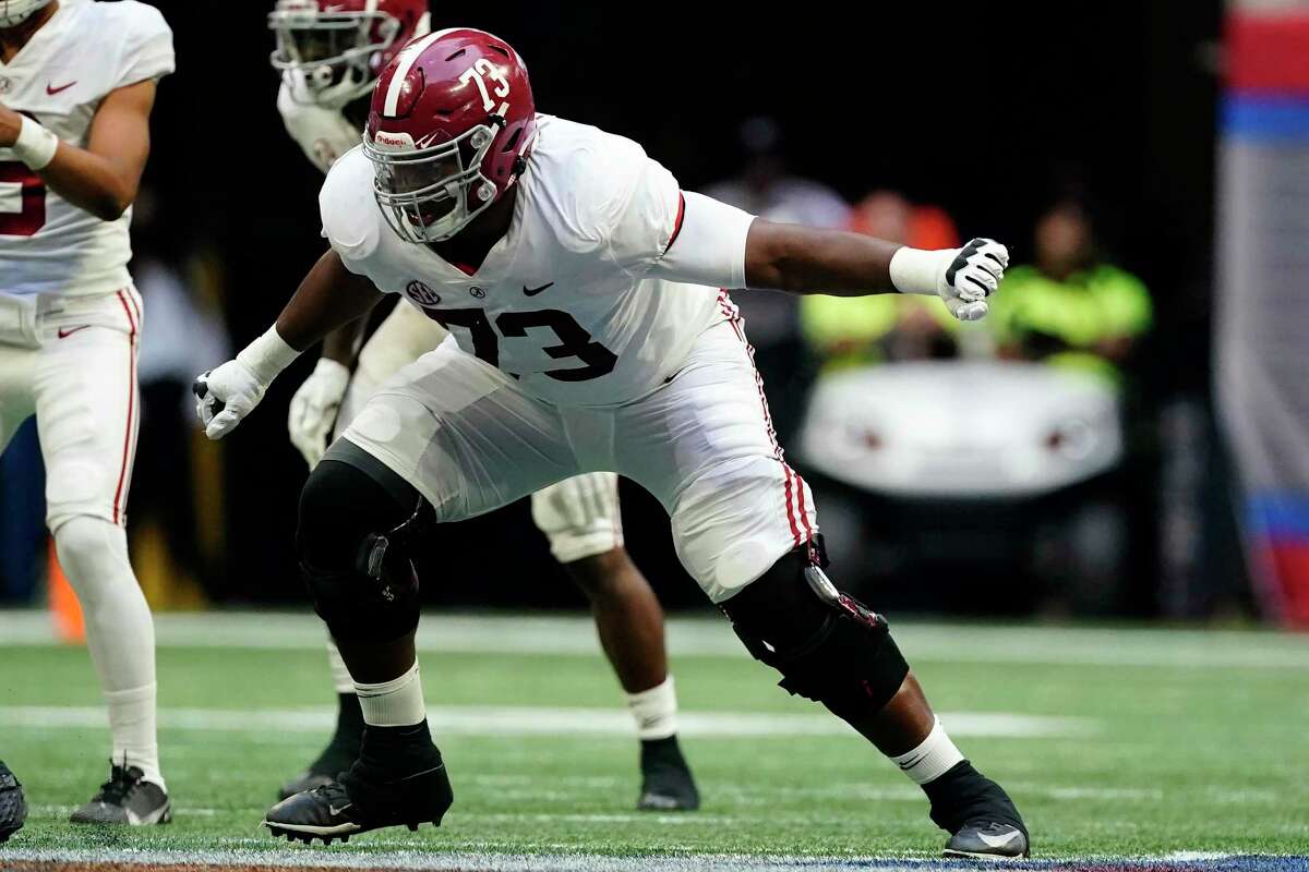 Alabama offensive lineman Evan Neal could be an answer at tackle for the Texans in the 2022 draft.