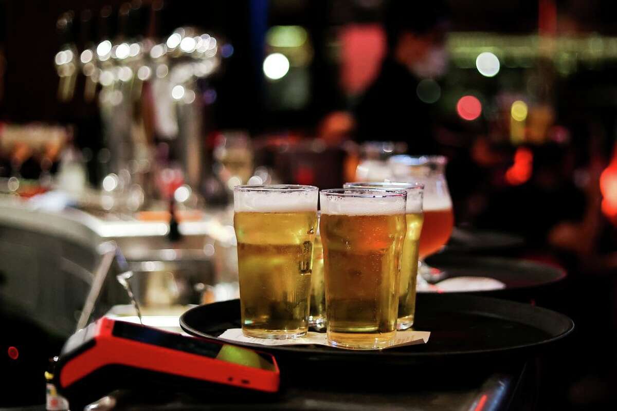 This photograph taken on Oct. 7, 2020, shows beers on the eve of the mandatory closure of bars in Brussels. (Photo by Kenzo Tribouillard/AFP via Getty Images)