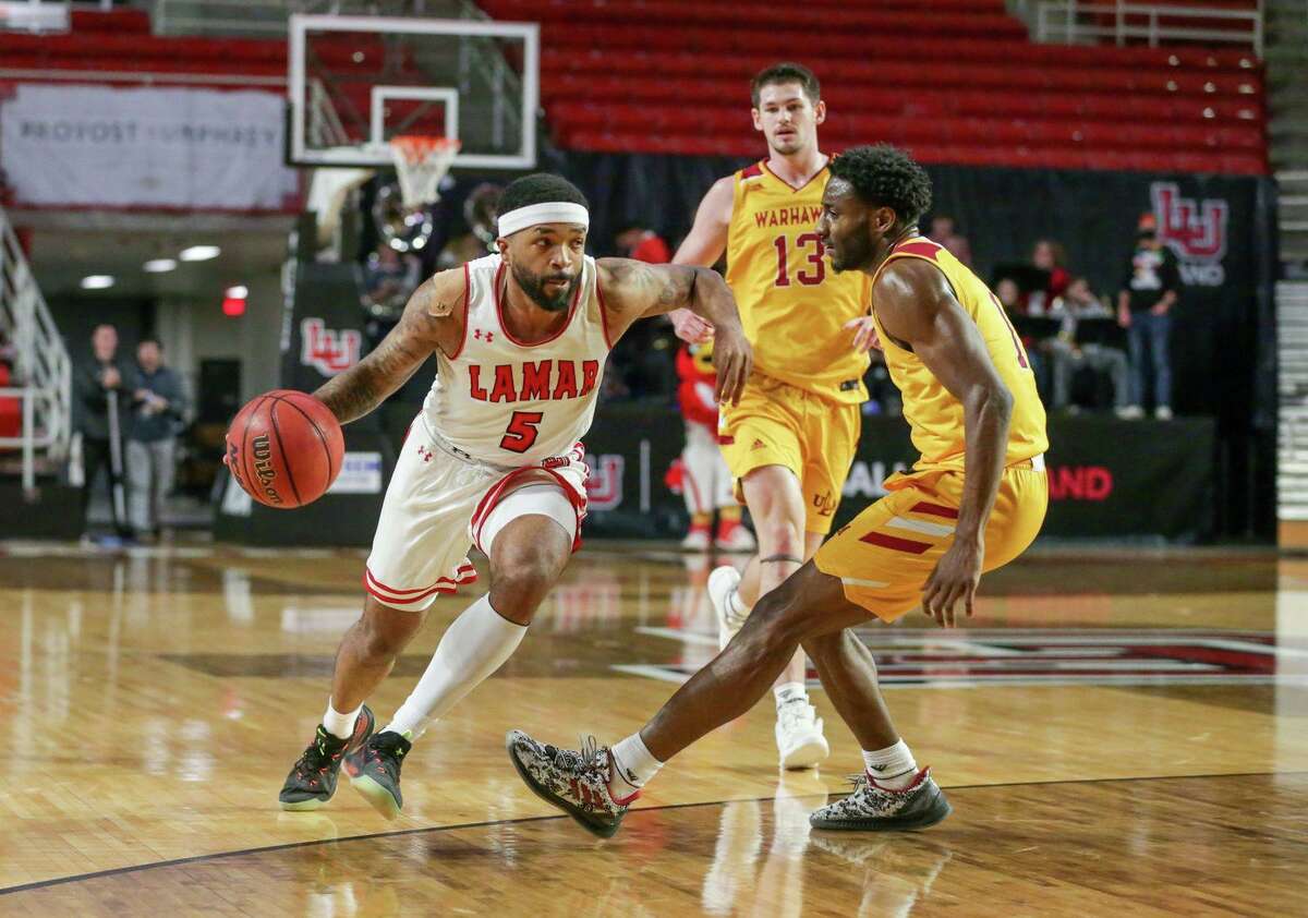 Lamar University guard Jordyn Adams drives through the lane during the Cardinals' loss on Monday night at the Montagne Center in Beaumont.