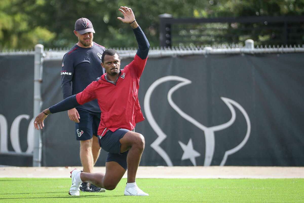 The trade market for Deshaun Watson, shown at training camp in August, is expected to heat up on March 16 when the new league season begins.