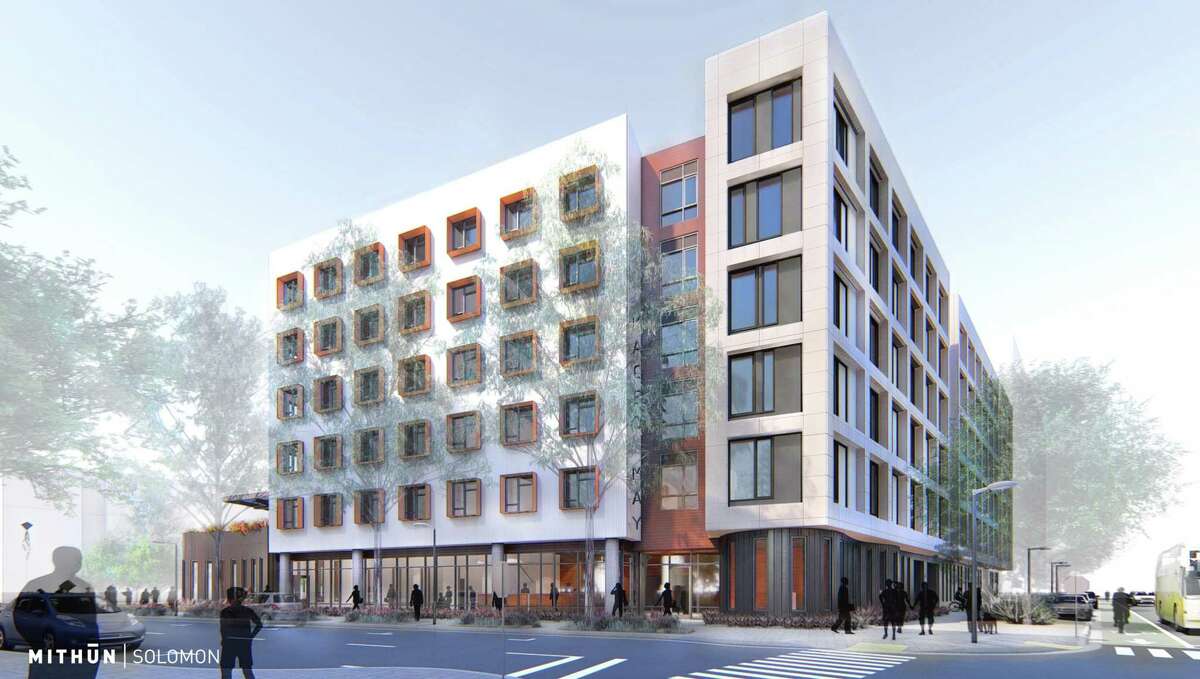 A rendering of the future Maceo May affordable housing complex on Treasure Island.