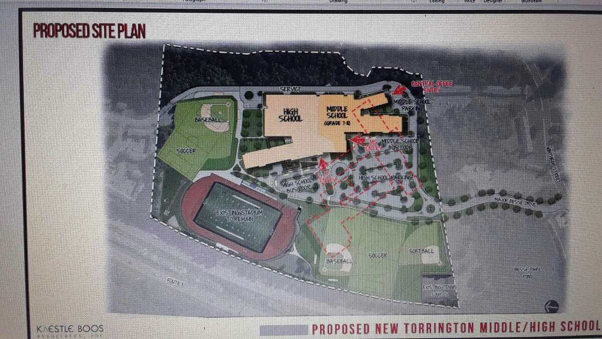 Residents will be asked on Jan. 25 to approve borrowing an additional $20 million for the Torrington middle-high school building project, which was approved for $159 million in 2021. Pictured is a preliminary drawing of the proposed middle-high school project.