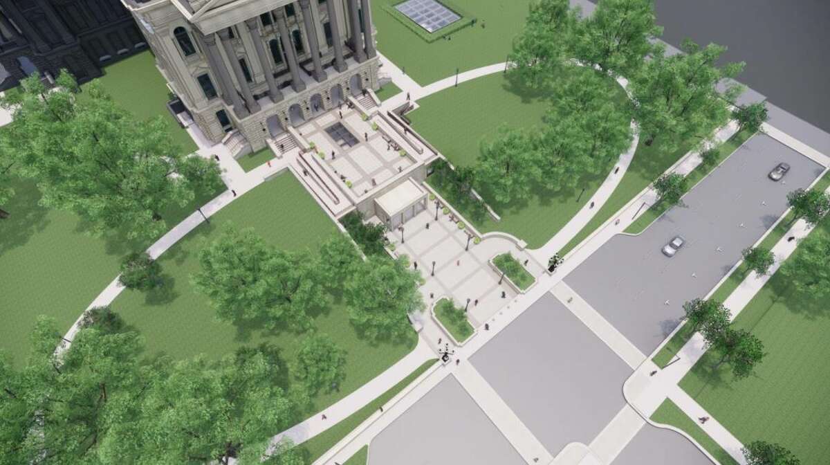 An aerial view of a renovated north entrance to the Illinois Capitol is shown in this artist's rendering. The new entry, part of $224 million of scheduled renovations, will provide more access and security, according to the Office of the Architect of the Capitol.