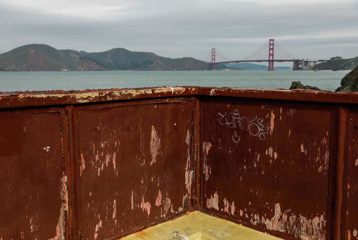 Rusted handrails at the bathhouse at the Golden Gate National Recreation Area at China Beach in San Francisco, Calif.