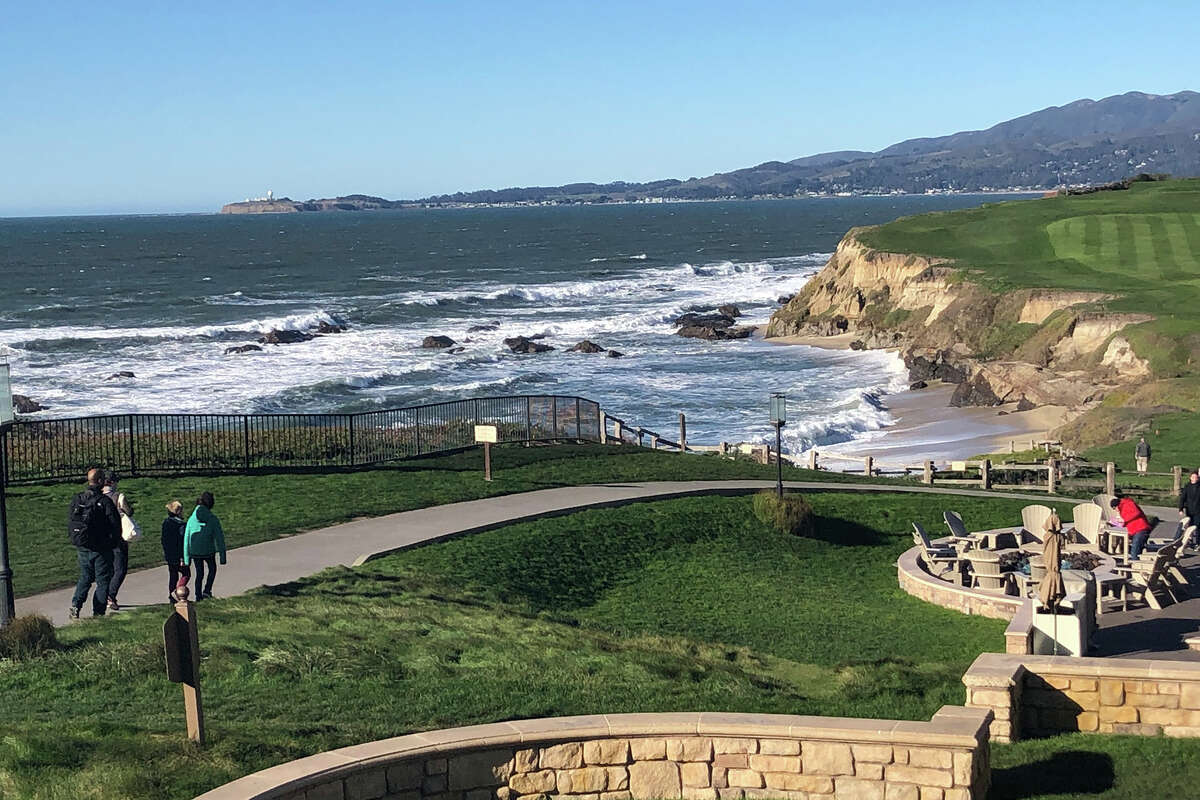 This Dec. 27, 2018, photo shows the beach below the Ritz-Carlton Hotel in Half Moon Bay, Calif.