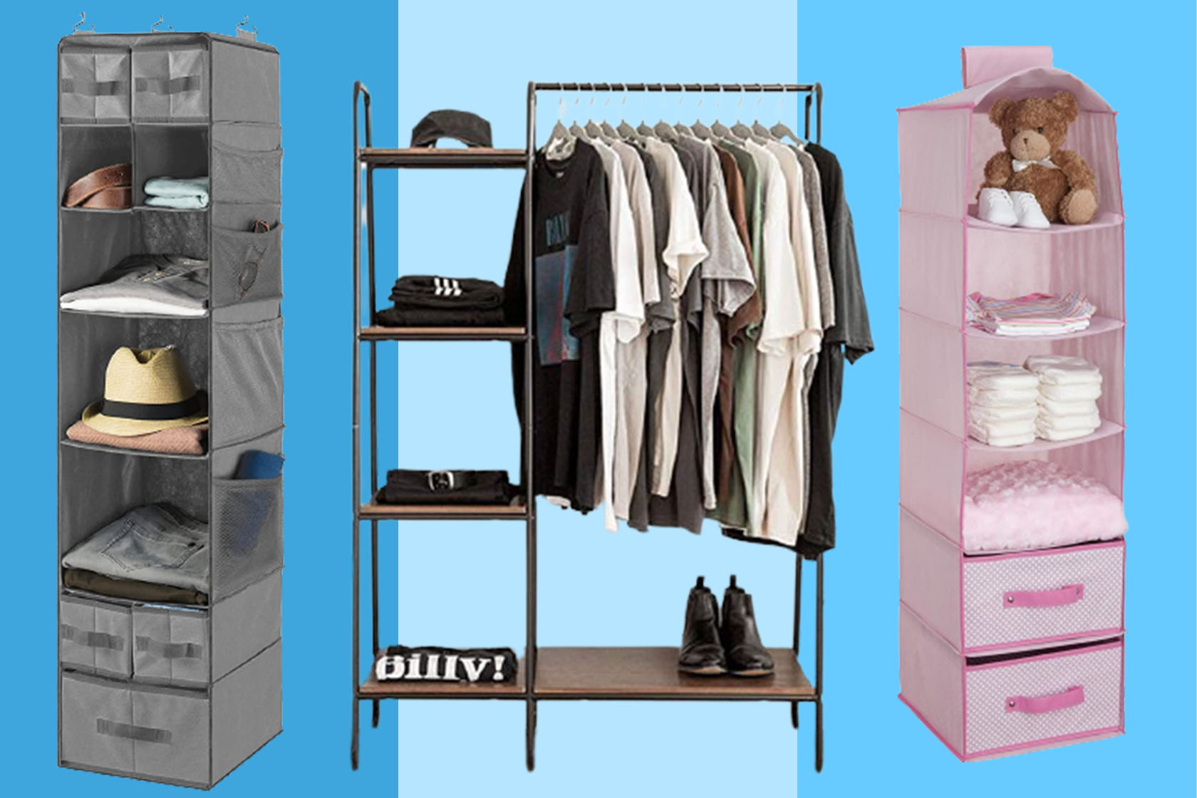 Portable Closet Organizer Storage Rack Clothes Hanger Garment Shelf Rack 2 Color