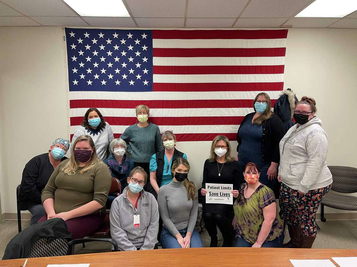 Members of the AFT Union 47 Nurses of Danbury Hospital gathered Tuesday morning to discuss the struggles they have faced with staffing shortages during the pandemic.