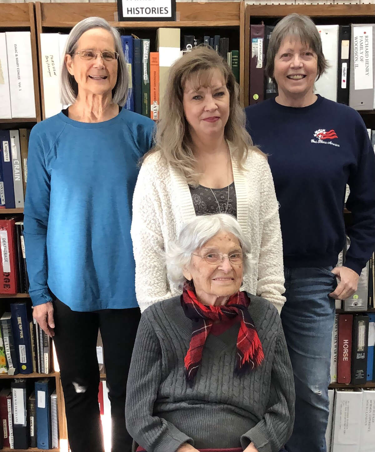 Jacksonville Area Genealogical and Historical Society recently installed its officers for 2022. They are Elizabeth Hardy (front row), vice president; Wanda Dame (back row, from left), treasurer; Chris Marshall, president; and Anne Jackson, secretary. The historical society, at 416 S. Main St., is open from 1 to 3 p.m. weekdays. New members and researchers are welcome.