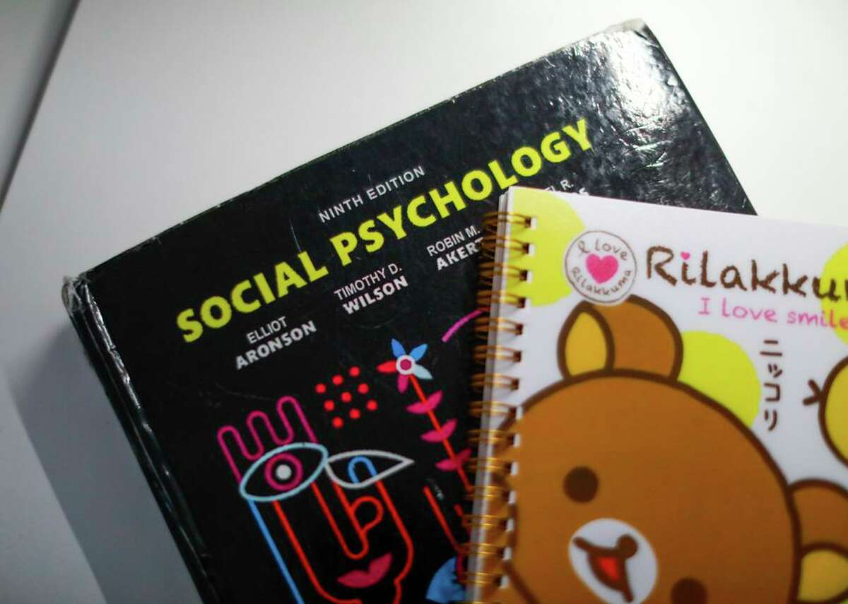 The psychology books of Suky Lu, a 20-year-old student at City College who is learning more about the field of mental health.