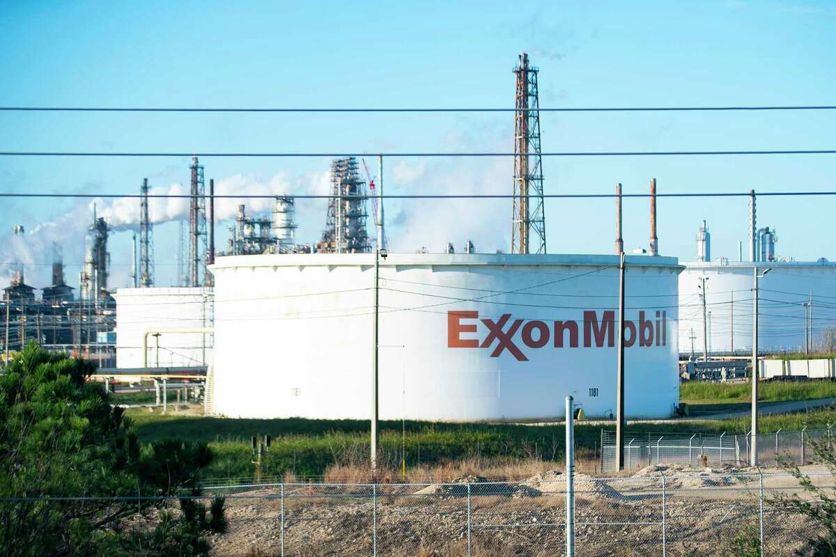Exxon Mobil’s Baytown Refinery where four people were hurt in an overnight explosion, Thursday, Dec. 23, 2021, in Baytown. A fire broke out around 1 a.m. Thursday, and the company was still fighting the flames around 7:30 a.m. The company was monitoring air quality and said there were no adverse impacts as of Thursday morning.