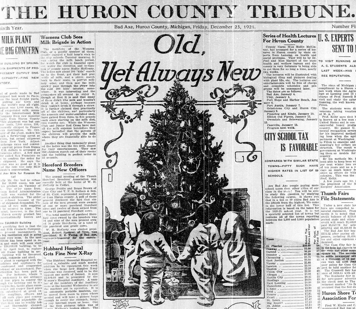 Advertisements and the front page of The Huron County Tribune's Dec. 23, 1921, edition show a great deal — but not everything — involving the Christmas holiday has changed over the past 100 years.