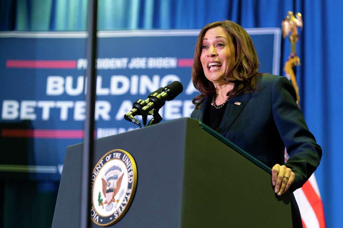 Vice President Kamala Harris speaks to the AFL-CIO about union jobs and building infrastructure, Thursday, Dec. 16, 2021, in Washington.