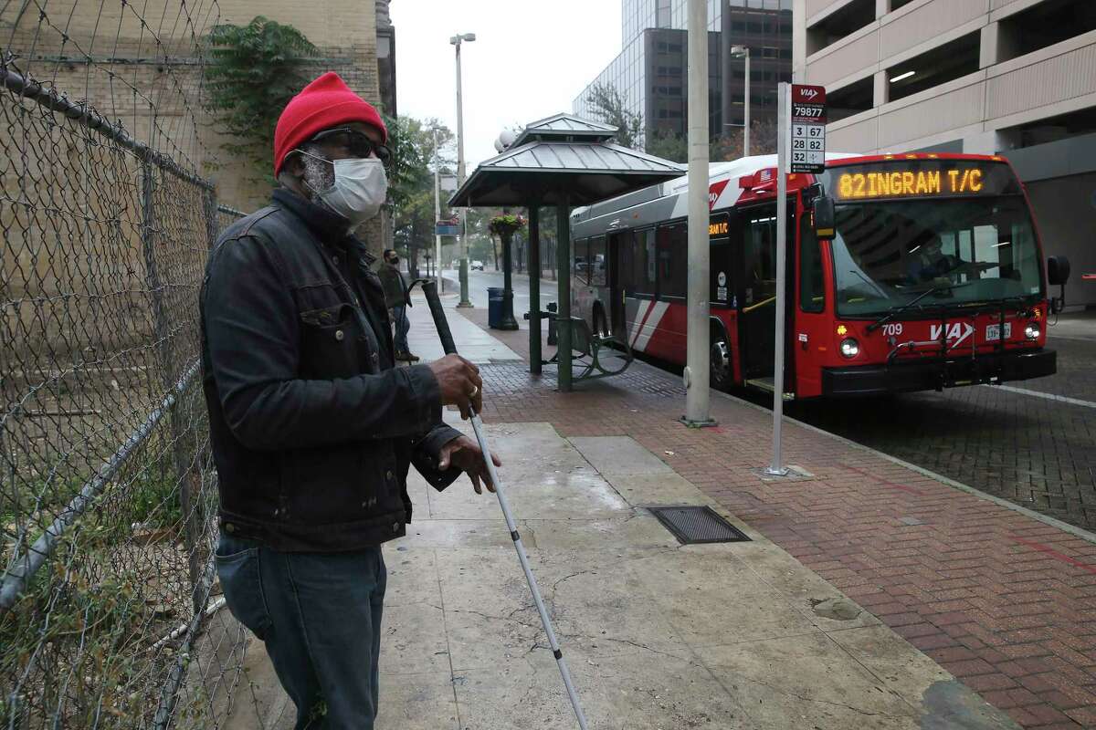 Albert Lowe, 65, said he was harassed by VIA police at this bus stop at North St. Mary’s and Martin Streets. In a written complaint, Lowe, who is blind, said officers didn’t identify themselves when they yelled at him to not smoke at the stop. His complaint was one of hundreds submitted to VIA.