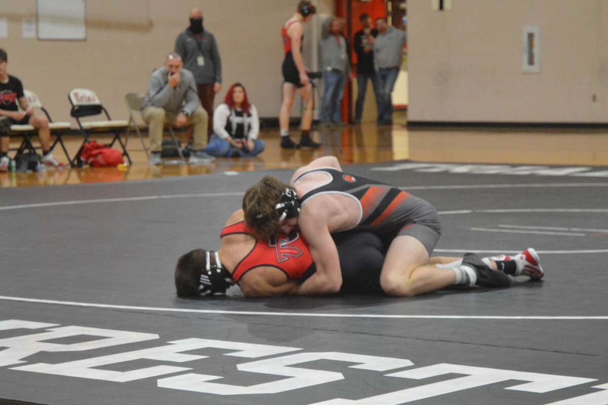 Max Miller at 160 pounds won by pin in the third period in Edwardsville's 44-30 win over Triad on Thursday. 