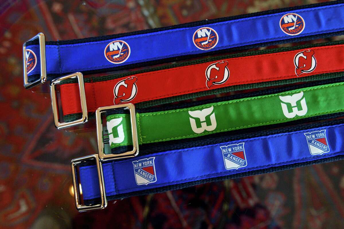 Richard and Ashley Perkin of Gells Apparel have launched a new line of belts official licensed by the National Hockey League, including the logos of all the NHL’s current teams, as well as former teams like the local favorites Hartford Whalers.
