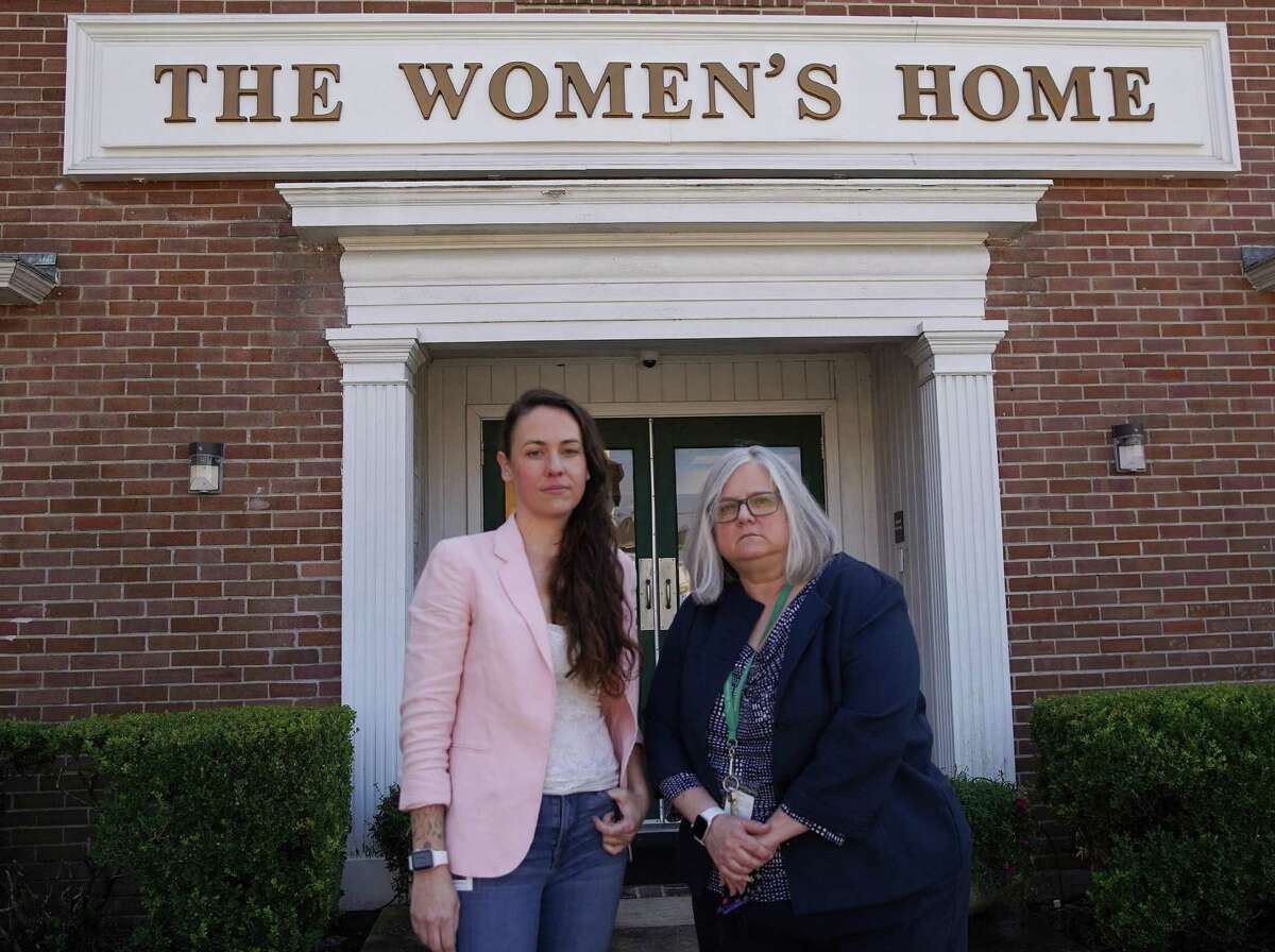 The Women’s Home case manager Patricia Homesley, left, and counselor Theresa Allen outside the residential home on Thursday, Nov. 11, 2021 in Houston .