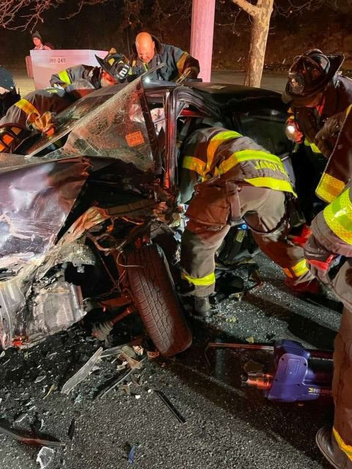 One driver was taken to the hospital with life-threatening injuries after a crash at Westport Avenue and Dry Hill Road in Norwalk, Conn., around 11:20 p.m. Sunday, Dec. 26, 2021.
