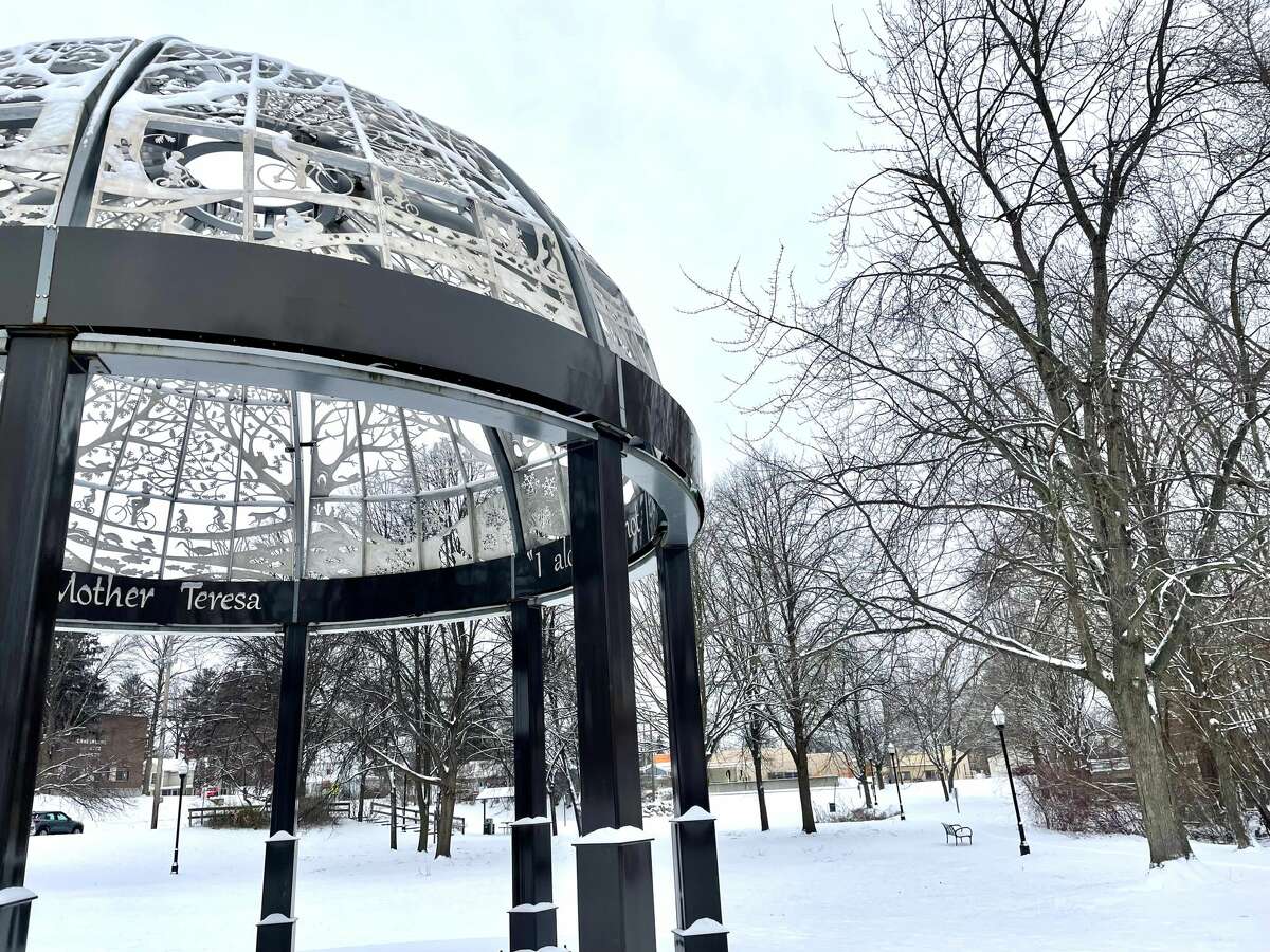 Mitchell Creek Park in Big Rapids was quiet after a recent snowfall. The dome, as well as most of the ground, collected piles of snow. Meteorologists are predicting another snowfall Tuesday.