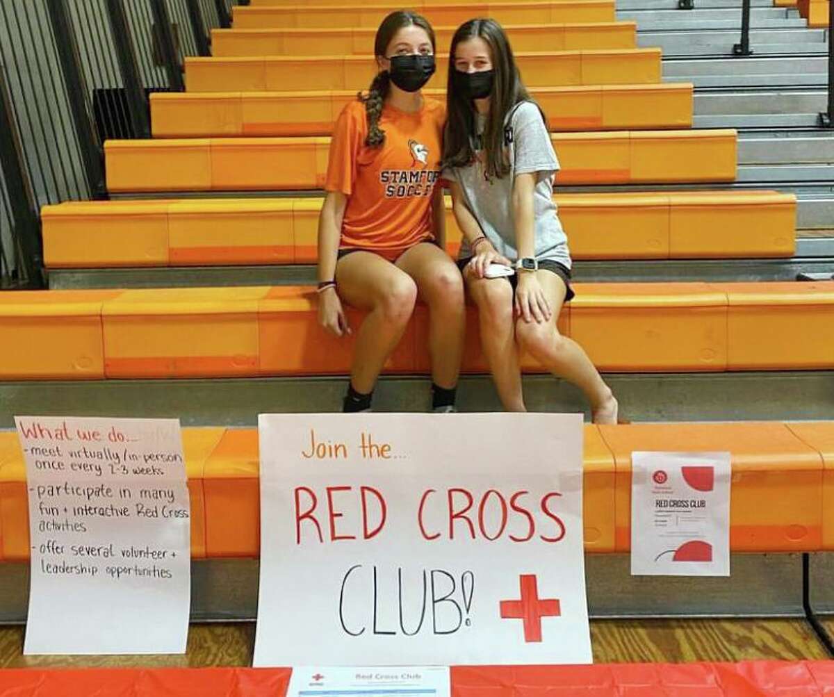 Stamford High School students Julia Salerno and Lauren D’Ariano started a Red Cross Club at the school this year.