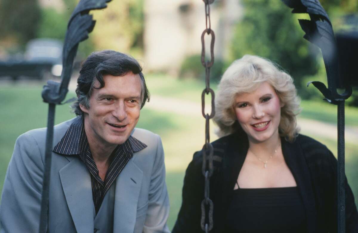 Playboy founder/publisher Hugh Hefner and Playboy journalist/covergirl Rita Jenrette are seen at the Playboy Mansion.