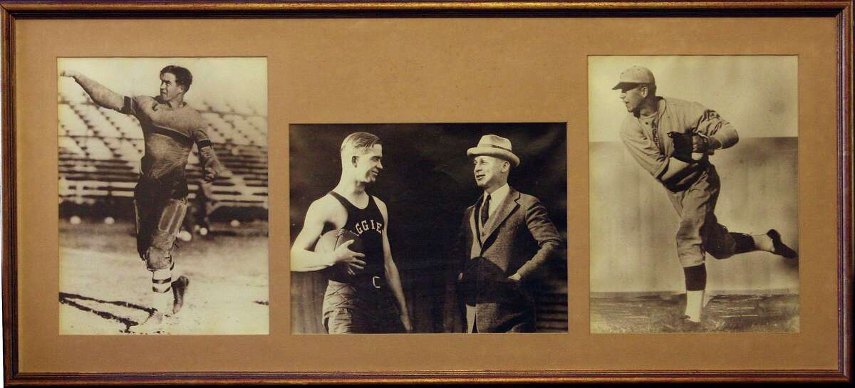 A photo collection of E. King Gill and A&M coach Dana Bible.