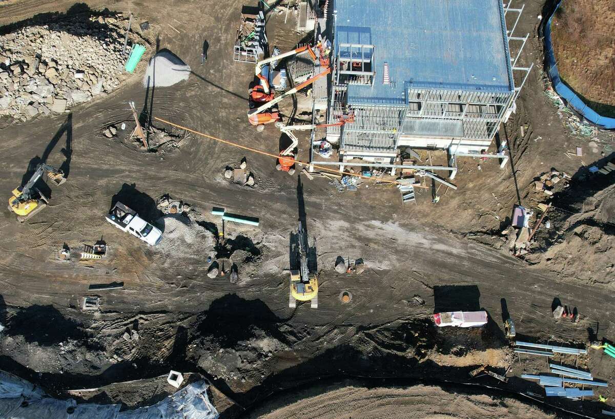 Boccuzzi Park photographed from above in Stamford, Conn. Tuesday, Dec. 14, 2021. The park's construction project has unearthed contaminated soil, resulting in cost overruns.