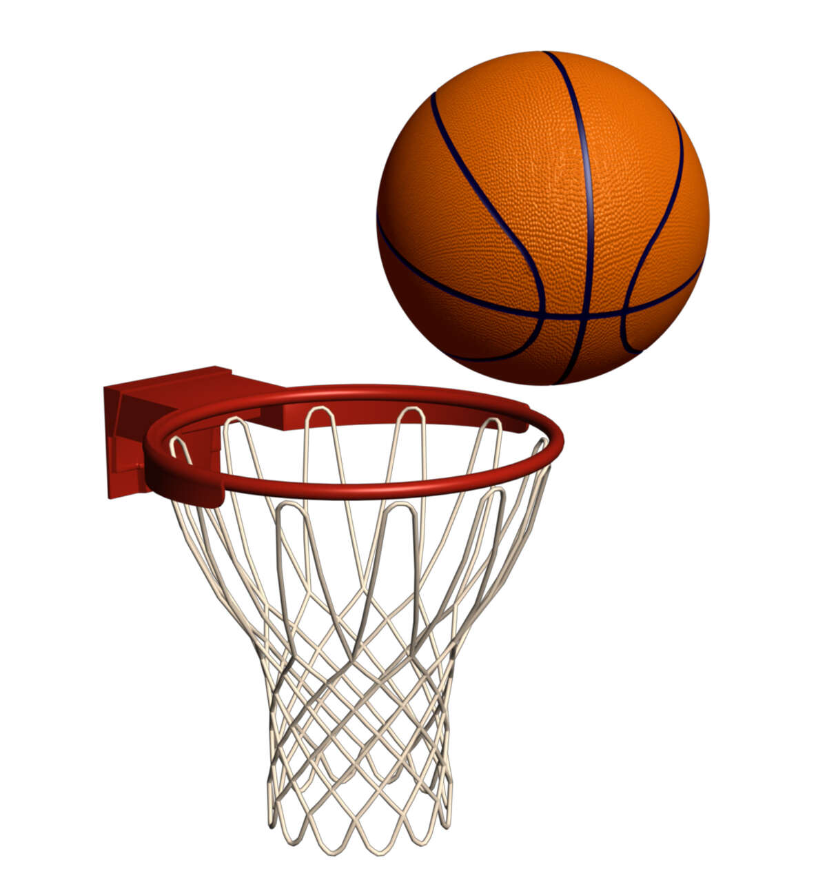 Graphic shows a basketball bouncing off a rim.