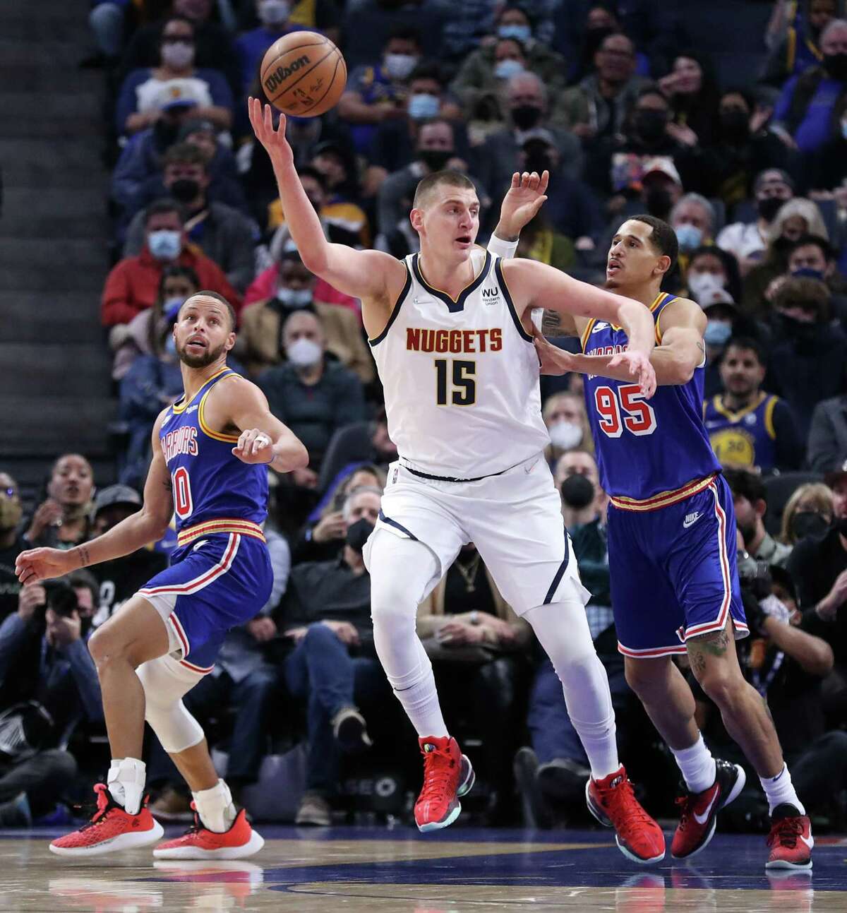 Denver and Nikola Jokic take on the Warriors in the opener of their playoff series at Chase Center at 5:30 p.m. Saturday (Channels 7, 10/95.7).