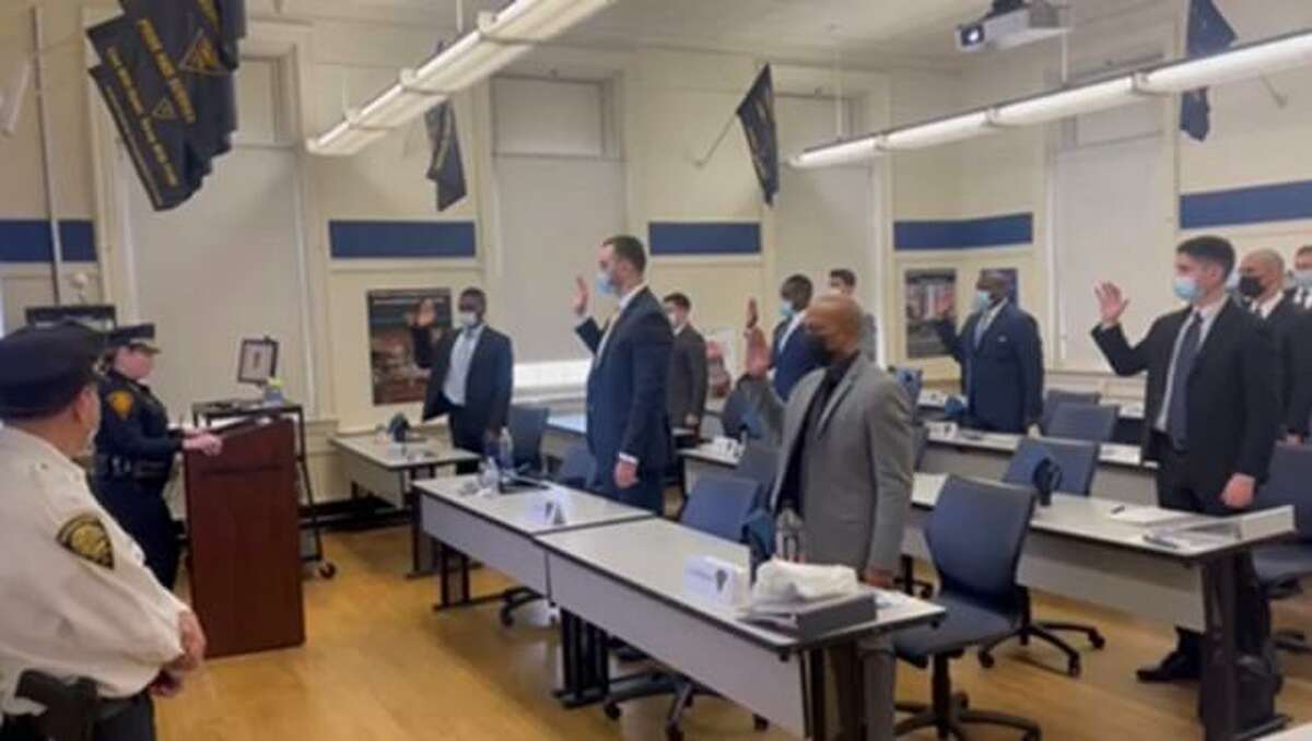 Four city residents and eight others started their first day of a 30-week training to become Bridgeport, Conn., police officers on Tuesday, Dec. 28, 2021.