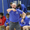 Marquette coach Steve Medford reacts to a call in the first half against Waterloo Gibault on Tuesday at the Columbia-Freeburg Tournament in Columbia.