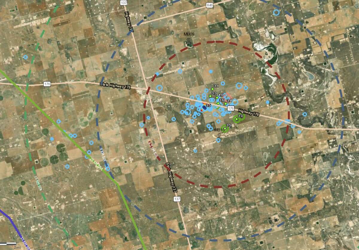 A map of seismic activity around north of Stanton