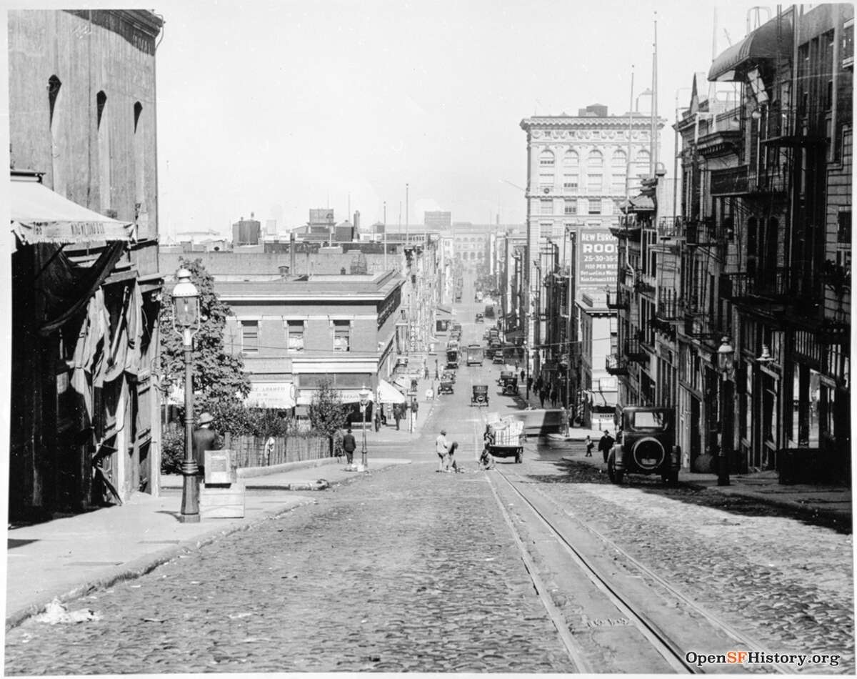 The view of Clay near Grant with Portsmouth Square visible to the left.