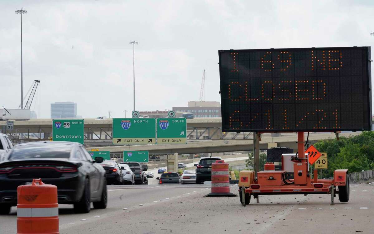 Traffic northbound along Interstate 69 near the Loop 610 interchange is shown June 9, 2021 in Houston.
