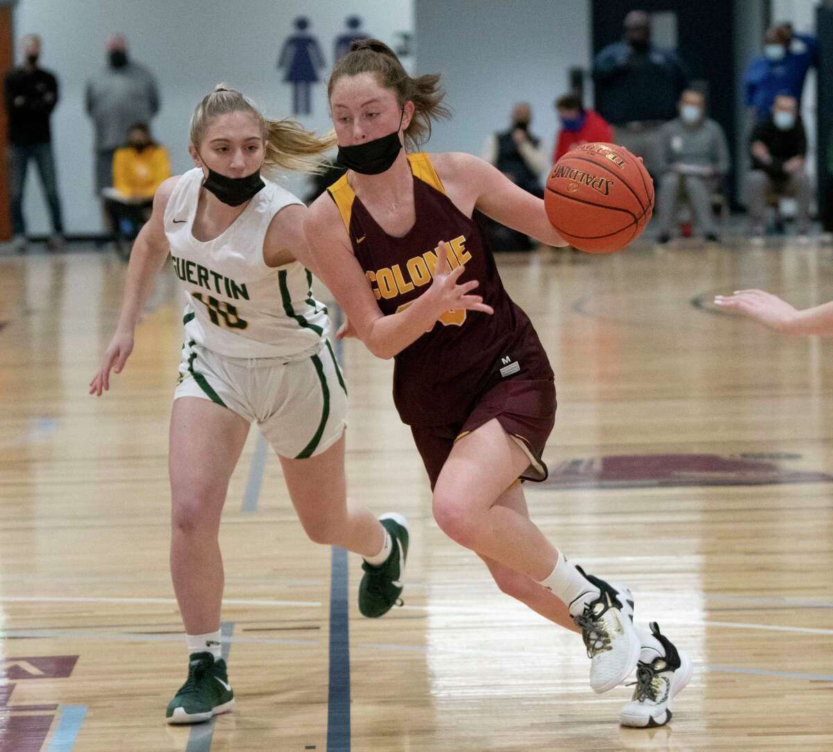 Colonie's Macie Trimarchi drives to the basket during a basketball game against Bishop Guertin at the Impact Athletic Center on Wednesday, Dec. 29, 2021 in Halfmoon, N.Y.