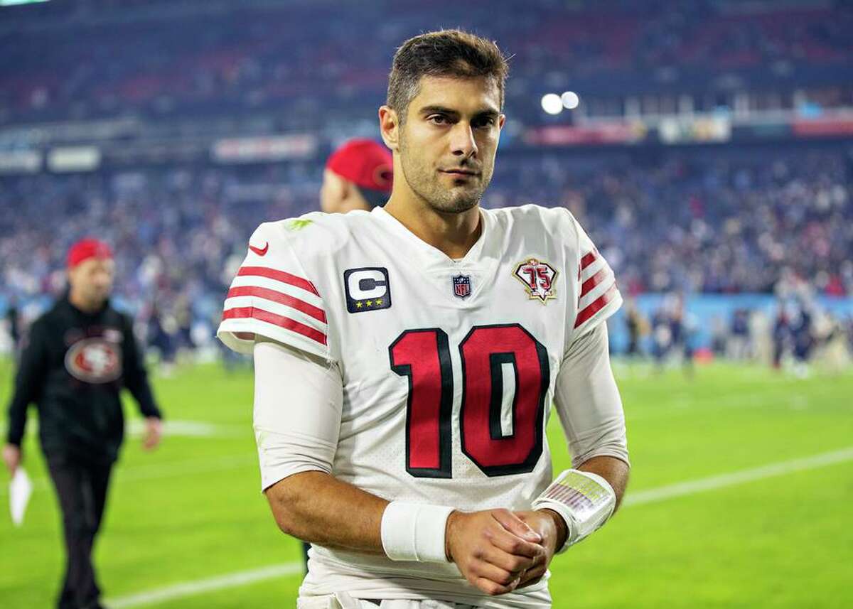Jimmy Garoppolo walked off the field after the Titans game with a torn ligament and fracture in his throwing hand.