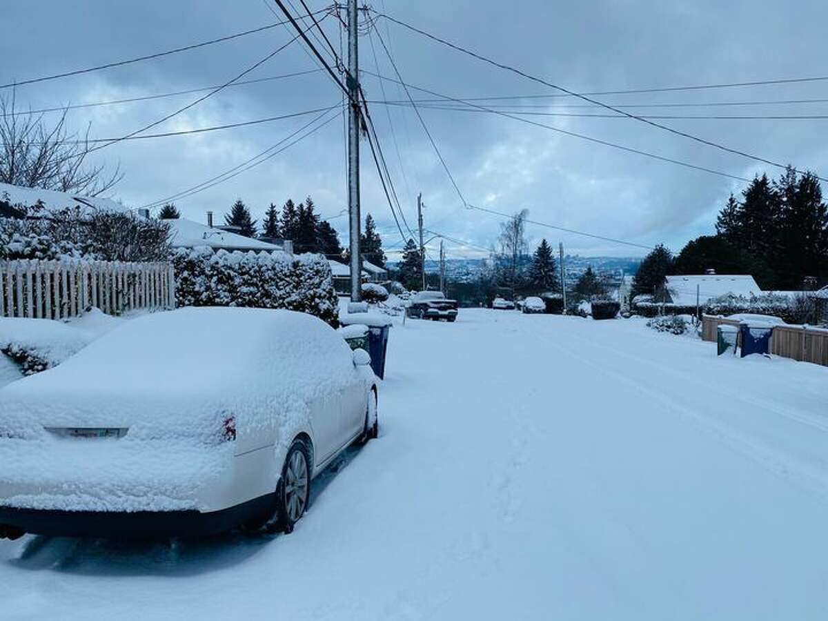 Another 3 inches of snow fell in parts of West Seattle on Dec. 30, 2021. 