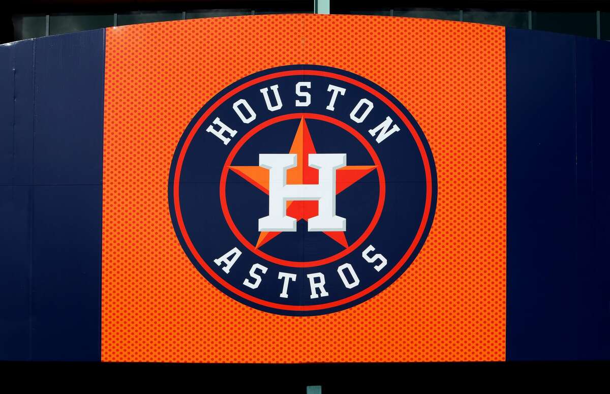 Houston Astros logo is displayed outside Minute Maid Park, home of the Houston Astros baseball team in Houston, Texas.
